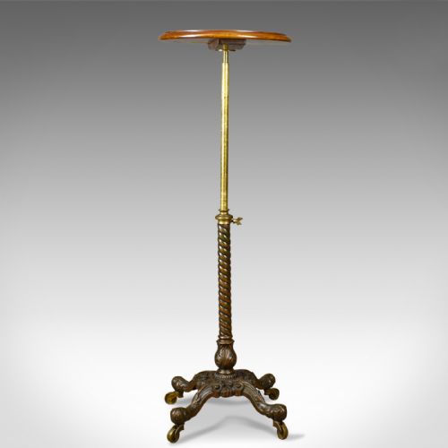fig 2. Heavy Antique Adjustable Table, Victorian Plant Stand, Side Lamp Mahogany c.1850