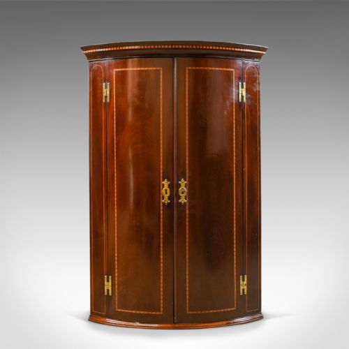 Antique Corner Cabinet, Georgian, Mahogany, Bow Fronted, Hanging, Circa 1780