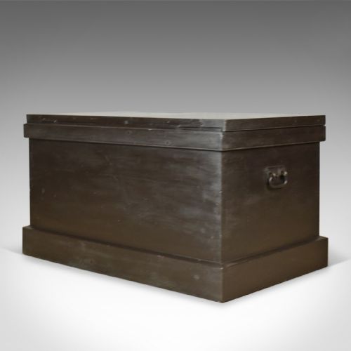 fig 3. Antique Campaign Chest, English, Ebonised, Mahogany Trunk, Circa 1880