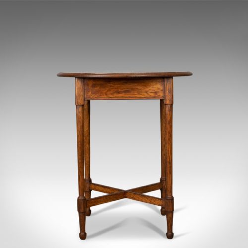 fig 1. Antique Side Table, English, Edwardian, Oak, Lamp, Circa 1910