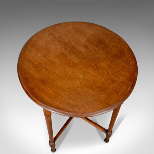 fig 2. Antique Side Table, English, Edwardian, Oak, Lamp, Circa 1910