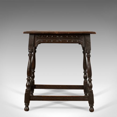fig 1. Antique Side Table, Jacobean Revival Taste, English, Victorian, Oak, Lamp, c1900