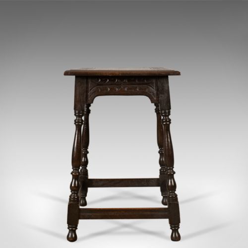 fig 2. Antique Side Table, Jacobean Revival Taste, English, Victorian, Oak, Lamp, c1900