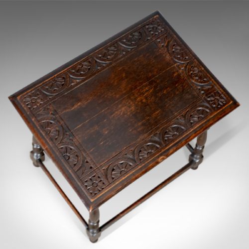 fig 3. Antique Side Table, Jacobean Revival Taste, English, Victorian, Oak, Lamp, c1900
