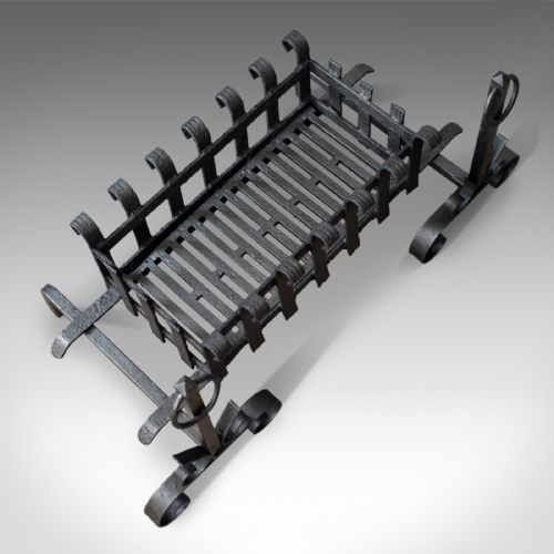 fig 4. Antique Fire Basket on Andirons, Fire Dogs, English, Fireplace Grate c.1900