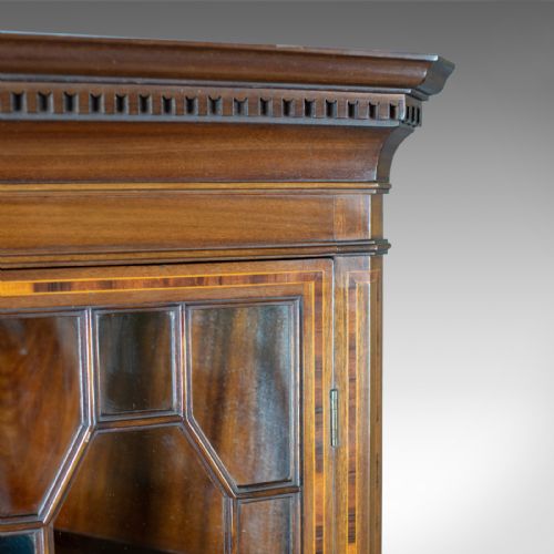fig 2. Antique Display Cabinet on Stand, English, Edwardian, Glazed, Mahogany, Corner