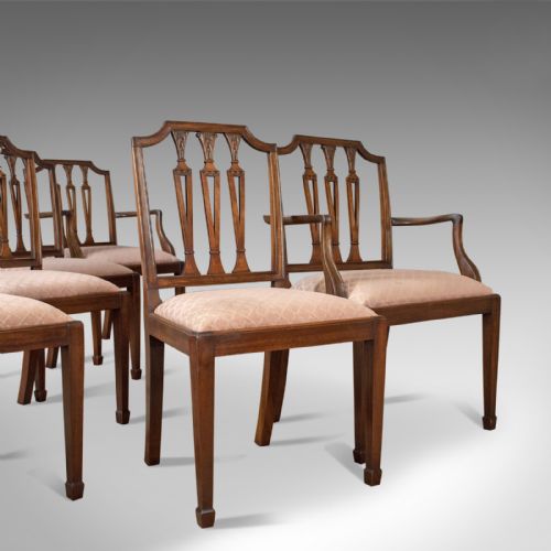 Set of Six Antique Dining Chairs, Mahogany, Victorian, Sheraton Revival C.1900