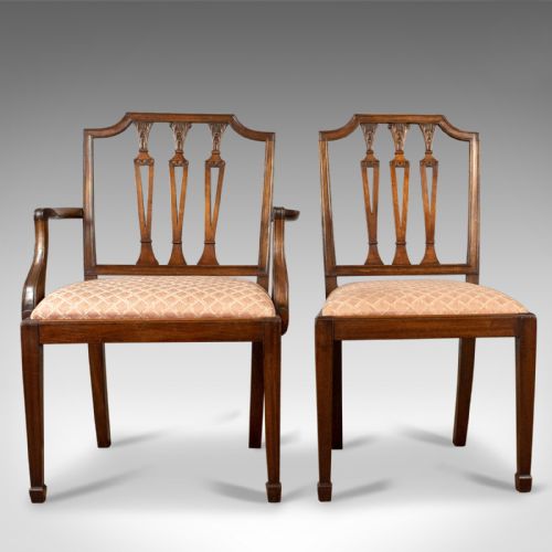 fig 1. Set of Six Antique Dining Chairs, Mahogany, Victorian, Sheraton Revival c.1900