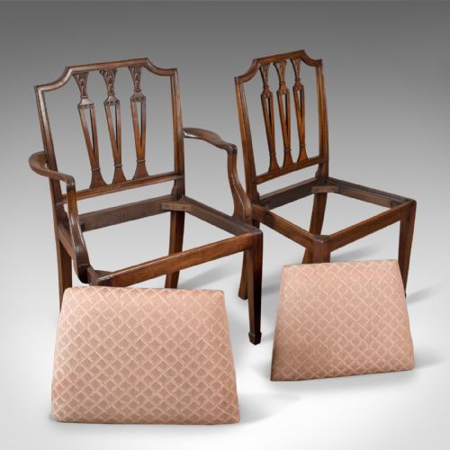 fig 3. Set of Six Antique Dining Chairs, Mahogany, Victorian, Sheraton Revival c.1900