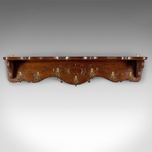 Antique Set of Coat Hooks, Edwardian, Wall Mounted, Hall Shelf, Walnut C.1910