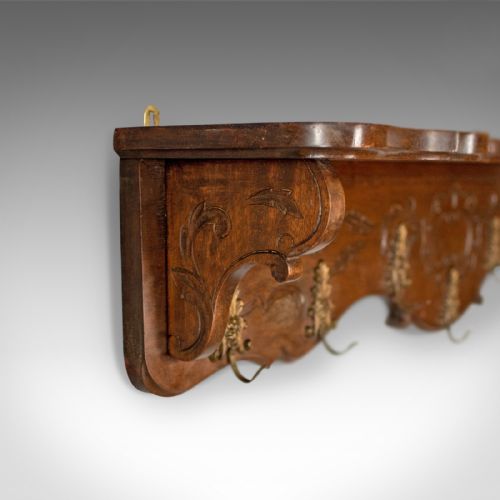 fig 2. Antique Set of Coat Hooks, Edwardian, Wall Mounted, Hall Shelf, Walnut c.1910