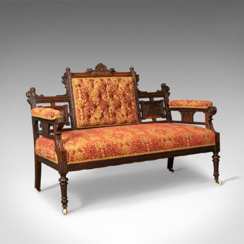 Antique Settee, Victorian Button Back Sofa, Walnut, 19th Century Circa 1880