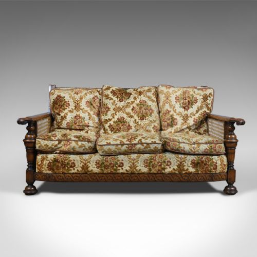 fig 1. Antique Conservatory Suite, Oak, Bergere, Three Seater Sofa, Two Chairs, c.1910