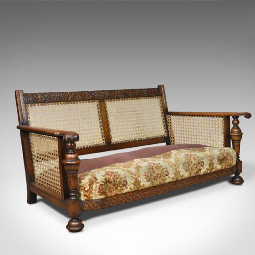 fig 4. Antique Conservatory Suite, Oak, Bergere, Three Seater Sofa, Two Chairs, c.1910