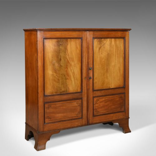 Antique, Victorian, Flame Mahogany, Walnut, Side Cabinet, Circa 1870