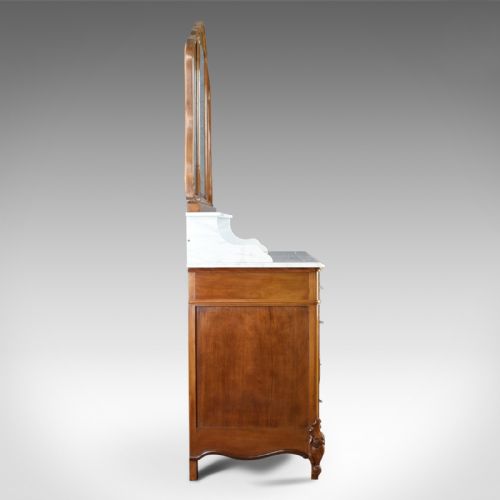 fig 2. Antique Vanity Chest of Drawers, French, Marble Top, Mirror Back, Mahogany c1880