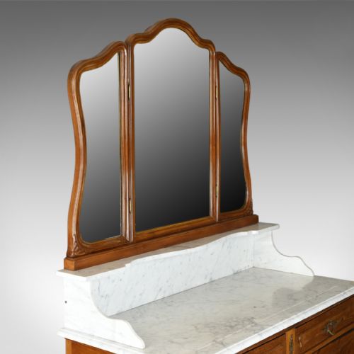 fig 4. Antique Vanity Chest of Drawers, French, Marble Top, Mirror Back, Mahogany c1880
