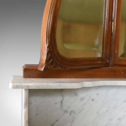fig 5. Antique Vanity Chest of Drawers, French, Marble Top, Mirror Back, Mahogany c1880