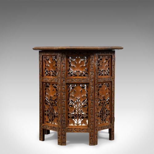 Antique Campaign Table, Carved, Anglo-indian, Teak, Side, Circa 1900
