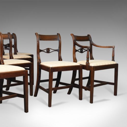 Set of Six, Antique, Dining Chairs, 5+1 English, Regency, Mahogany, Circa 1820