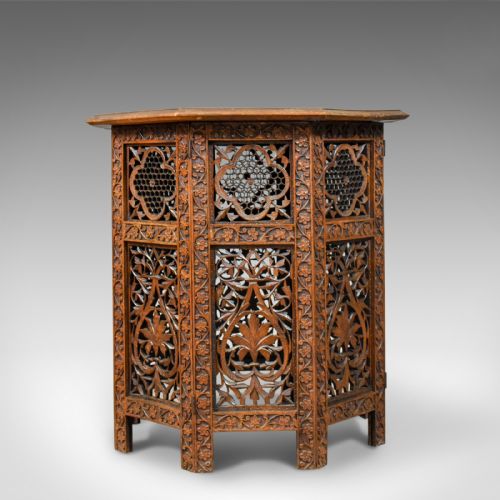 Antique Campaign Table, Pierce Carved, Fretwork, Anglo-indian, Teak, Side C.1900
