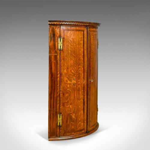 fig 1. Antique Bow Fronted Corner Cabinet, English, Georgian, Oak, Hanging Circa 1770