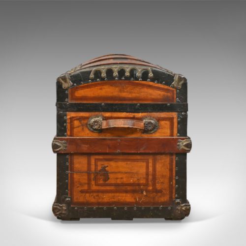 fig 1. Antique Dome Topped Carriage Chest, English, Victorian, Trunk, 19th Century