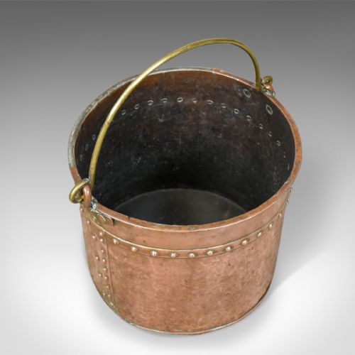 fig 1. Antique Copper Coal Bucket, English, Victorian, Fireside Scuttle, Circa 1850