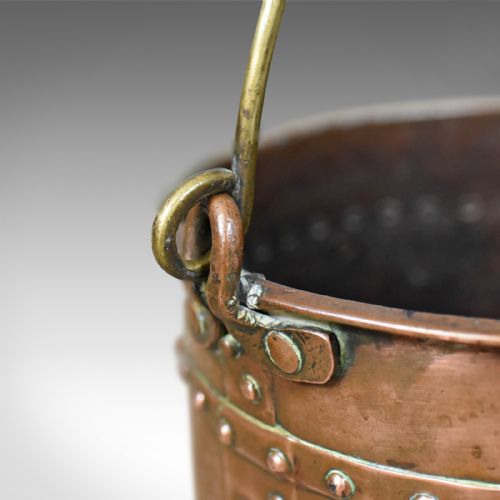 fig 2. Antique Copper Coal Bucket, English, Victorian, Fireside Scuttle, Circa 1850