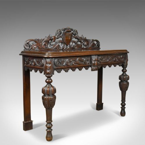 Antique Console Table, Mid 19th Century, Scottish, Oak, Carved, Side, Circa 1860