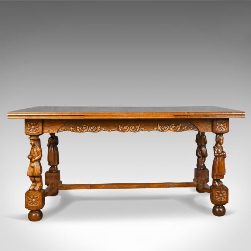 fig 1. Antique Dining Table, Extending, Oak, Draw Leaf, Flemish, Seats up to 10, c.1930