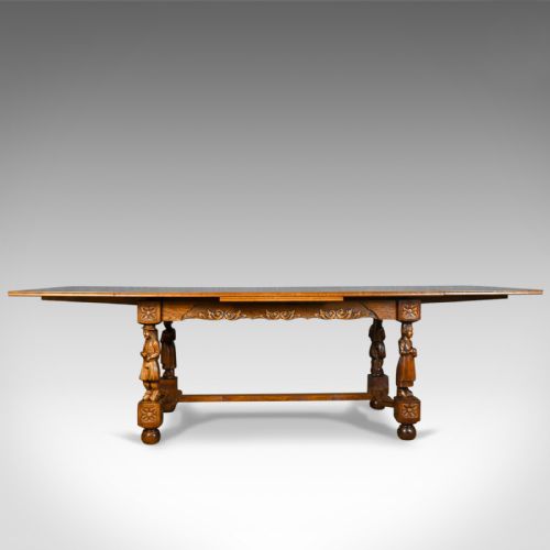fig 2. Antique Dining Table, Extending, Oak, Draw Leaf, Flemish, Seats up to 10, c.1930