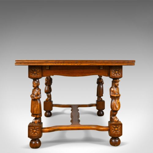 fig 3. Antique Dining Table, Extending, Oak, Draw Leaf, Flemish, Seats up to 10, c.1930