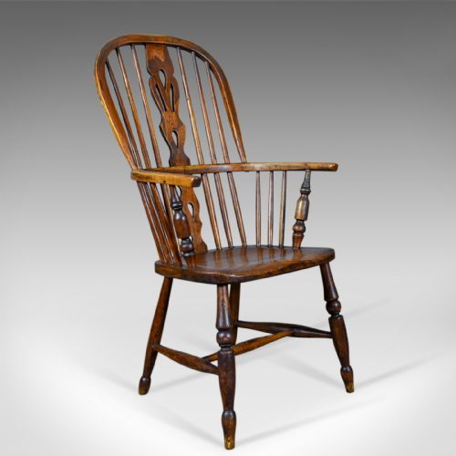Antique Windsor Armchair, English, Victorian, Stick Back, Elbow Chair Circa 1860