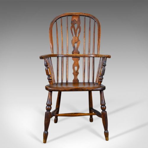fig 1. Antique Windsor Armchair, English, Victorian, Stick Back, Elbow Chair Circa 1860