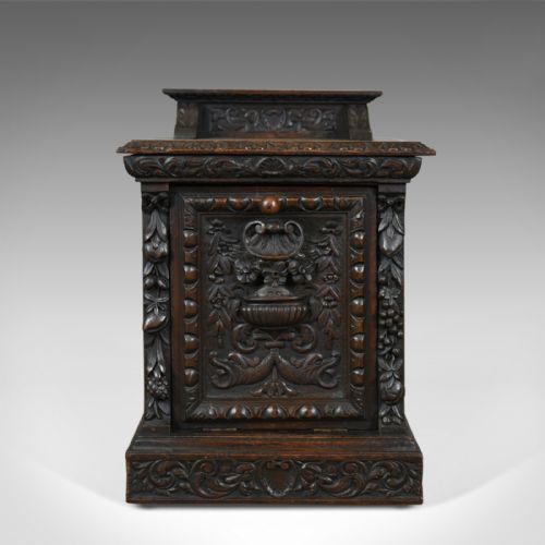 fig 1. Antique Purdonium, Scottish, Oak, Coal, Fireside Log Bin, Victorian, Circa 1880
