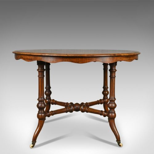 Antique Centre Table, English, Victorian, Circular, Burr Walnut, Tea, Side C1870
