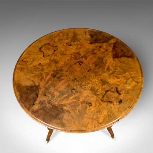 fig 1. Antique Centre Table, English, Victorian, Circular, Burr Walnut, Tea, Side c1870