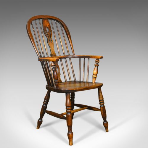 Antique Windsor Armchair, Victorian, Country Kitchen, Stick Back, Elbow C.1850
