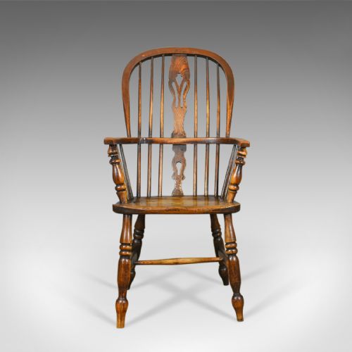 fig 1. Antique Windsor Armchair, Victorian, Country Kitchen, Stick Back, Elbow c.1850