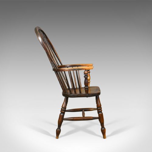 fig 2. Antique Windsor Armchair, Victorian, Country Kitchen, Stick Back, Elbow c.1850