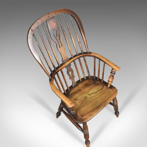 fig 4. Antique Windsor Armchair, Victorian, Country Kitchen, Stick Back, Elbow c.1850