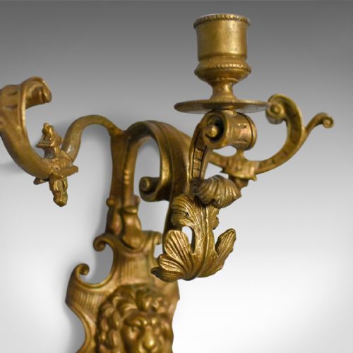 fig 2. Antique, Wall Sconces, English, Victorian, Gilt Metal, Candle Stands, Circa 1900