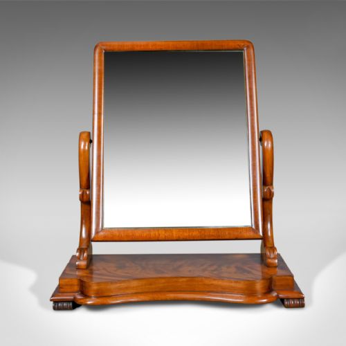 fig 1. Antique Platform Mirror, Flame Mahogany, English, Victorian, Vanity, Circa 1870