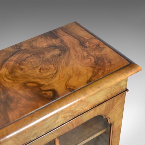 fig 4. Antique Breakfront Bookcase, Victorian Burr Walnut Glazed Display Cabinet c1890