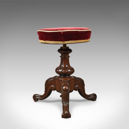 Antique Piano Stool, Rosewood, Adjustable, Music, English, Victorian, Circa 1880