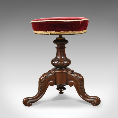 fig 1. Antique Piano Stool, Rosewood, Adjustable, Music, English, Victorian, Circa 1880