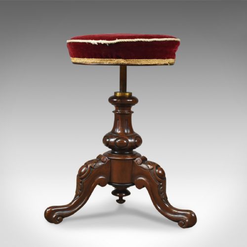 fig 2. Antique Piano Stool, Rosewood, Adjustable, Music, English, Victorian, Circa 1880
