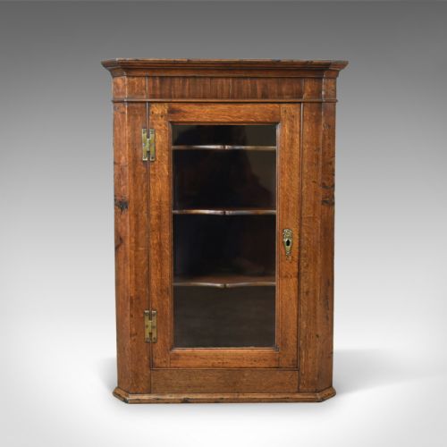Antique Corner Cabinet, Oak, Mahogany Georgian, Glazed, Hanging, Cupboard, C1770