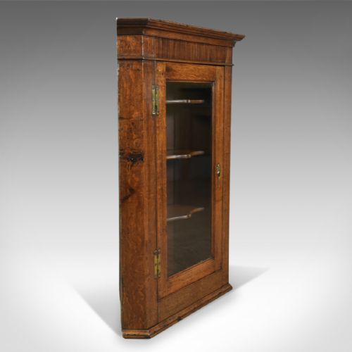 fig 1. Antique Corner Cabinet, Oak, Mahogany Georgian, Glazed, Hanging, Cupboard, c1770